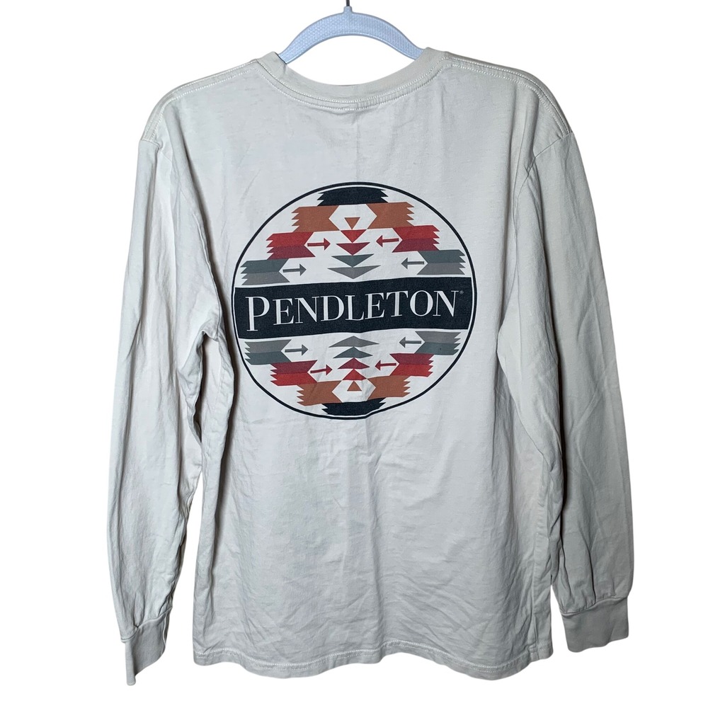 Pendleton Long Sleeve Graphic T-Shirt Mens Medium White Excellent Southwestern